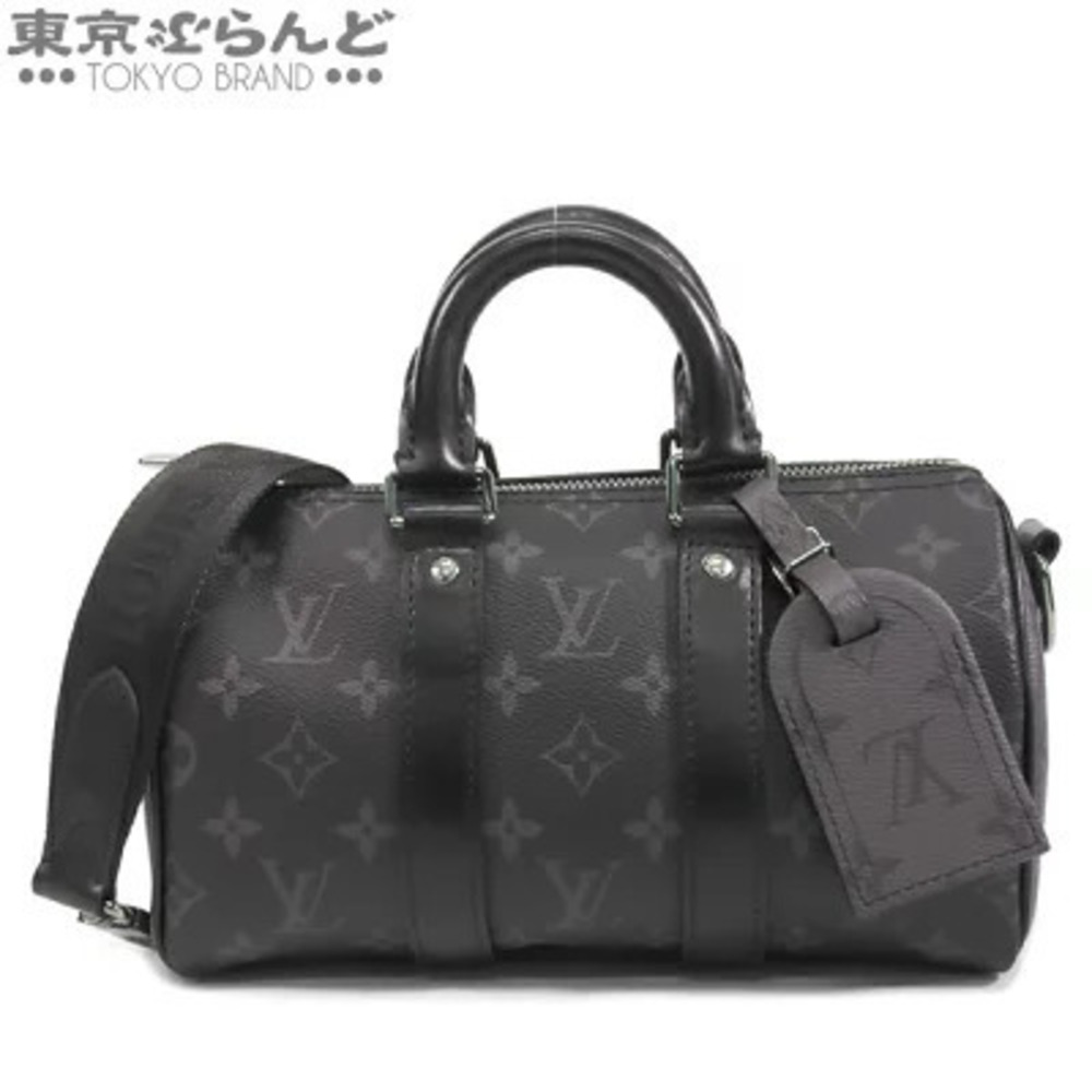 Louis Vuitton Keepall Bandouliere Boston Bag Black Monogram Eclipse Black